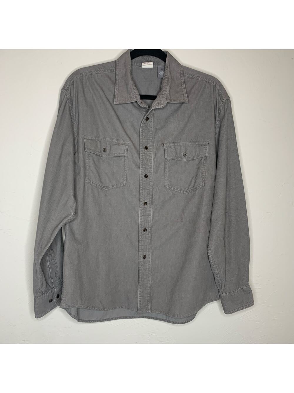 Aigle Taupe Tan Corduroy Button Up Shirt Sz Large 100% Cotton